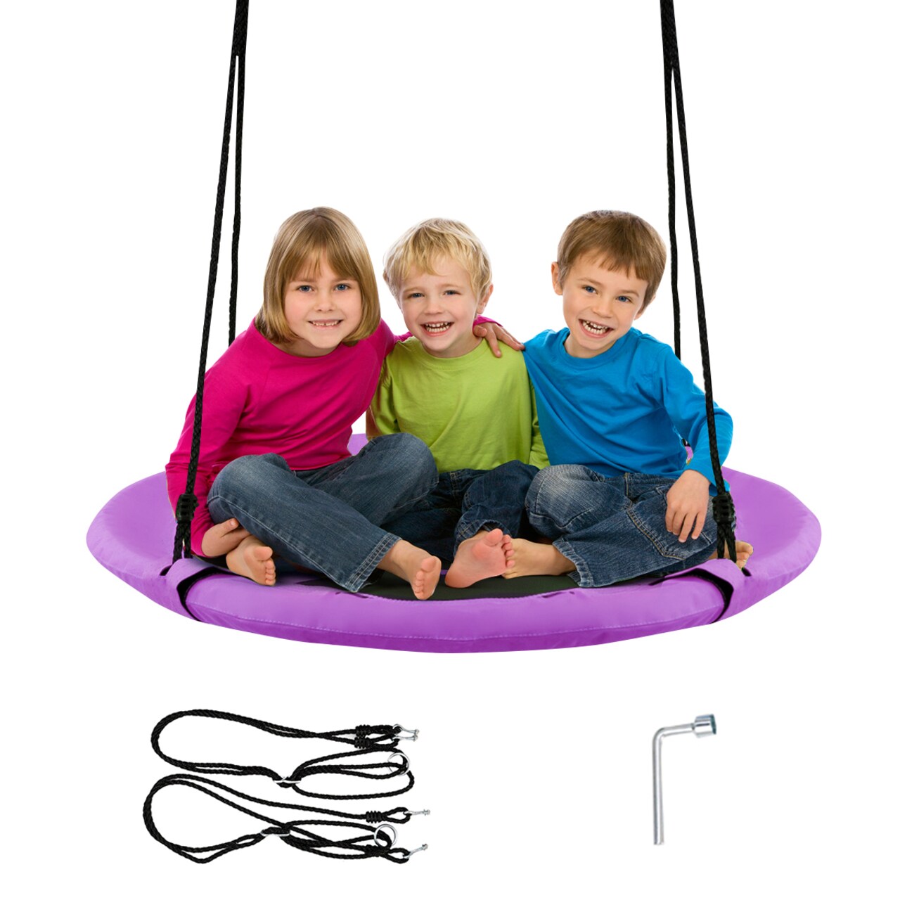 Goplus 40" Flying Saucer Tree Swing Indoor Outdoor Play Set Kids Christmas Gift Purple/Blue/Green/Colorful/Blue Rocket/Blue Whale/Woods/Dark Green/Dark Pink/Yellow/Pink